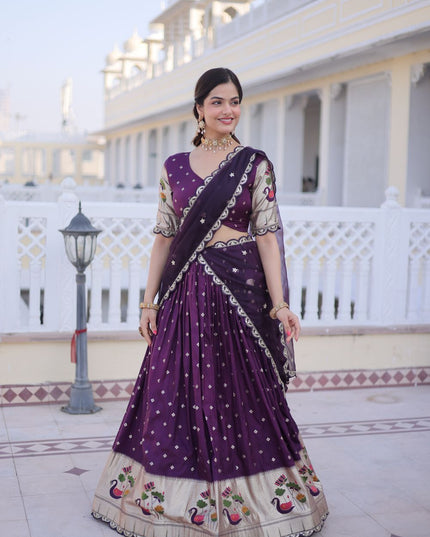 Fashion Dream Women Wine Dola silk Lehenga