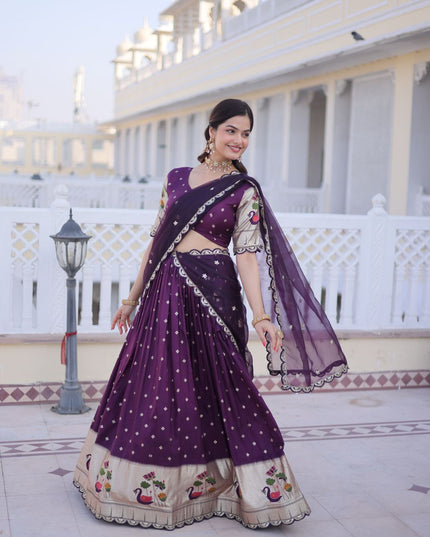 Fashion Dream Women Wine Dola silk Lehenga