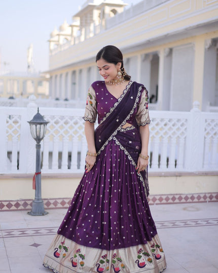 Fashion Dream Women Wine Dola silk Lehenga