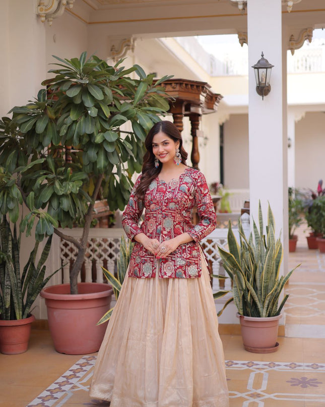 Fashion Dream Women red Vichitra Silk Lehenga
