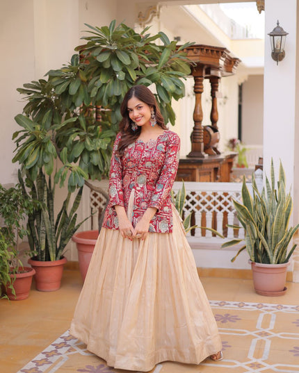 Fashion Dream Women Beige COSMOS WEAVING JEQUARD Lehenga