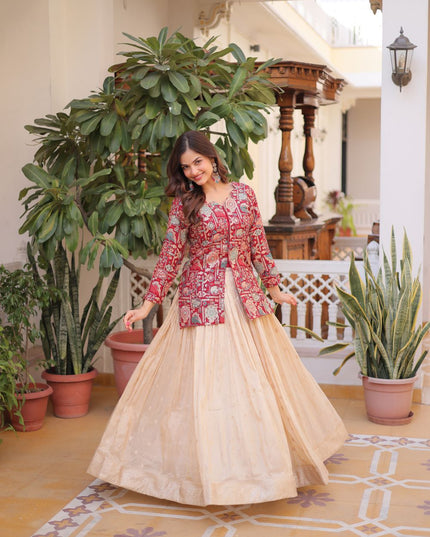 Fashion Dream Women red Vichitra Silk Lehenga
