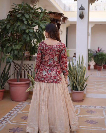 Fashion Dream Women red Vichitra Silk Lehenga