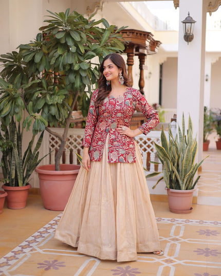 Fashion Dream Women red Vichitra Silk Lehenga