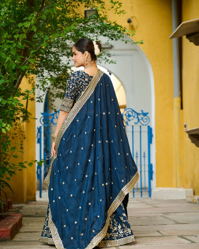 Fashion Dream Women Teal Blue Vichitra Silk Lehenga