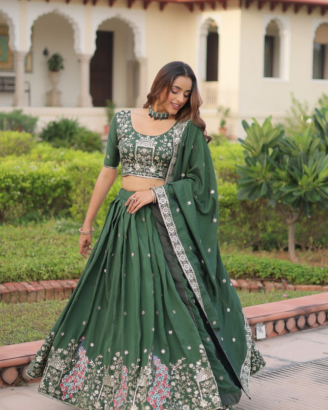 Fashion Dream Women Green Vichitra Silk Lehenga
