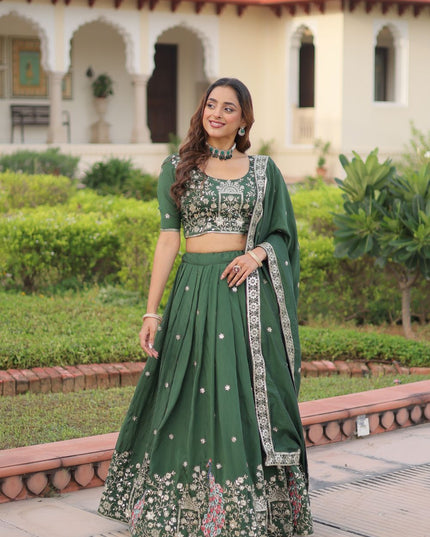 Fashion Dream Women Green Vichitra Silk Lehenga