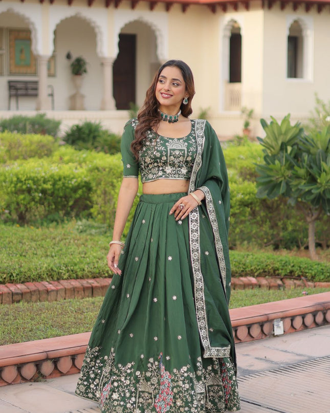 Fashion Dream Women Green Vichitra Silk Lehenga