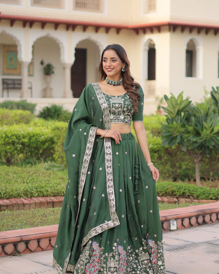 Fashion Dream Women Green Vichitra Silk Lehenga