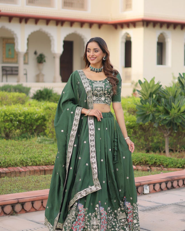 Fashion Dream Women Green Vichitra Silk Lehenga