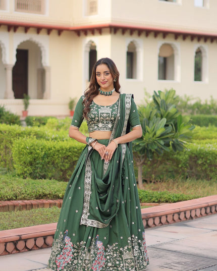 Fashion Dream Women Green Vichitra Silk Lehenga