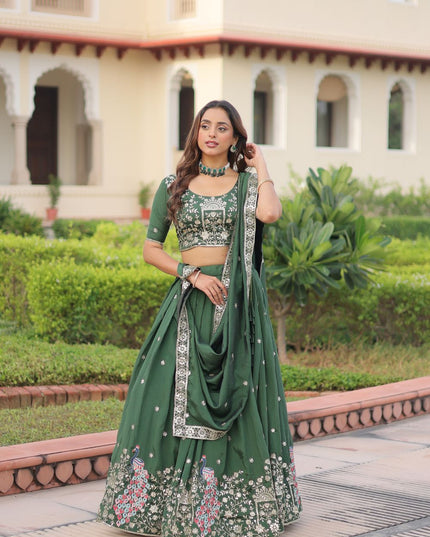 Fashion Dream Women Green Vichitra Silk Lehenga