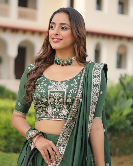 Fashion Dream Women Green Vichitra Silk Lehenga