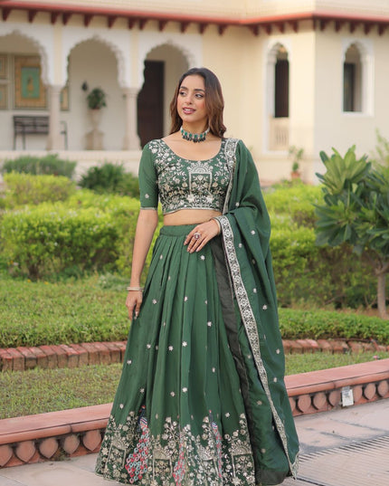 Fashion Dream Women Green Vichitra Silk Lehenga