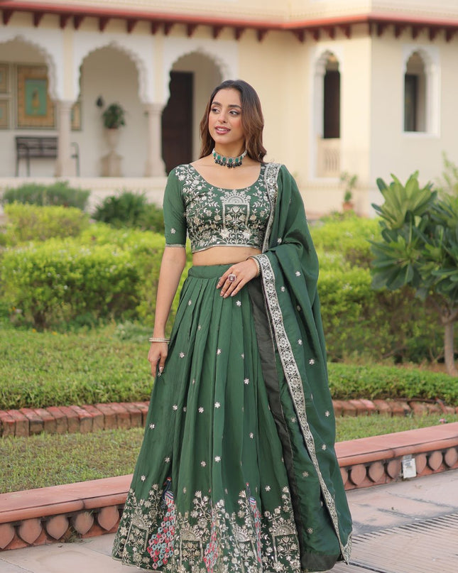 Fashion Dream Women Green Vichitra Silk Lehenga