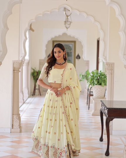 Fashion Dream Women Cream Vichitra Silk Lehenga
