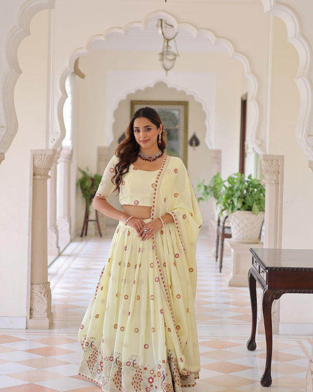 Fashion Dream Women Cream Vichitra Silk Lehenga