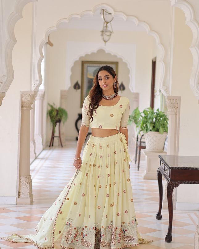 Fashion Dream Women Cream Vichitra Silk Lehenga