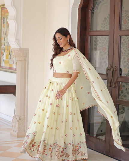 Fashion Dream Women Cream Vichitra Silk Lehenga