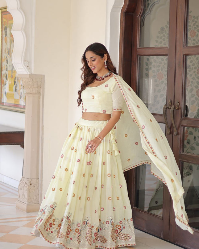 Fashion Dream Women Cream Vichitra Silk Lehenga