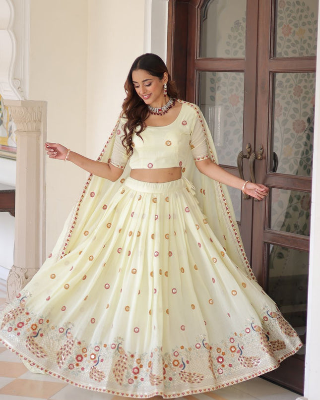 Fashion Dream Women Cream Vichitra Silk Lehenga