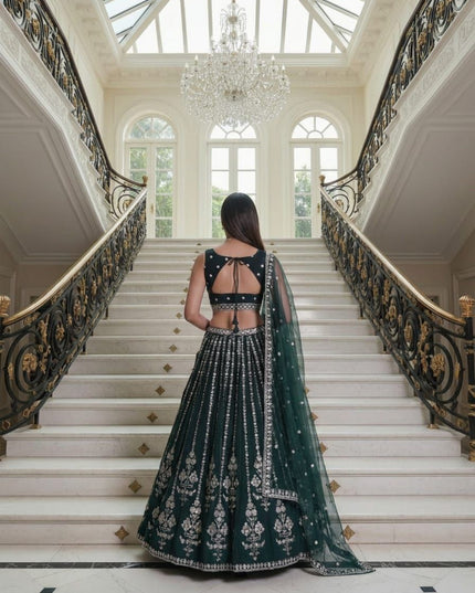 Fashion Dream Women Green Goergette Lehenga