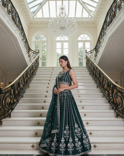 Fashion Dream Women Green Goergette Lehenga