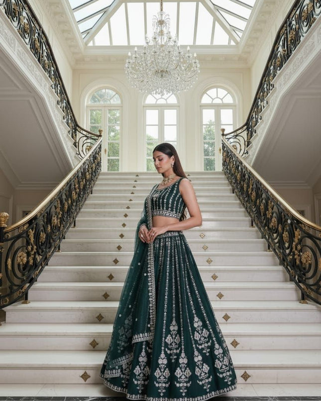Fashion Dream Women Green Goergette Lehenga