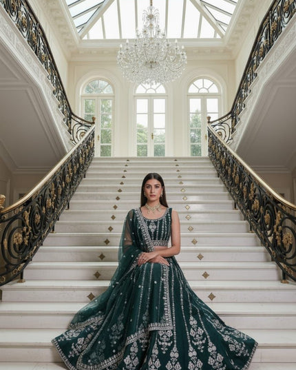 Fashion Dream Women Green Goergette Lehenga