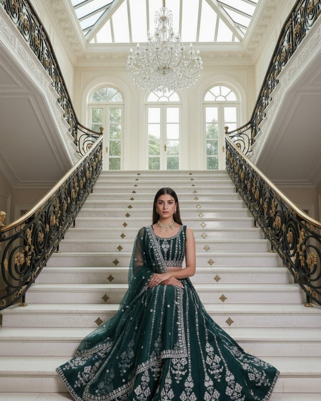 Fashion Dream Women Green Goergette Lehenga