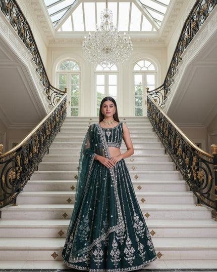 Fashion Dream Women Green Goergette Lehenga