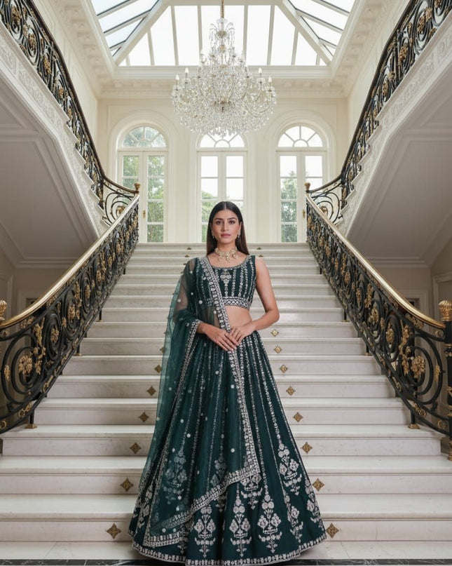 Fashion Dream Women Green Goergette Lehenga