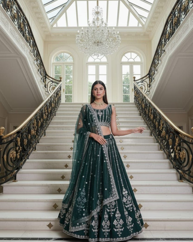 Fashion Dream Women Green Goergette Lehenga