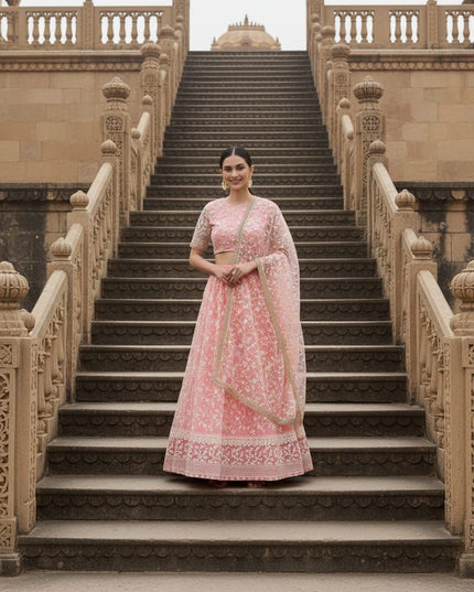 Fashion Dream Women Pink Net Lehenga