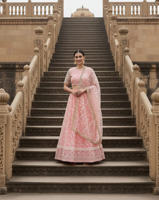 Fashion Dream Women Pink Net Lehenga