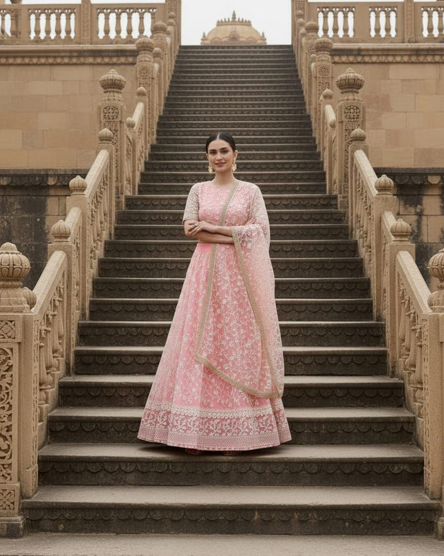 Fashion Dream Women Pink Net Lehenga