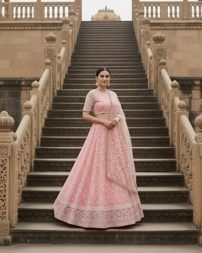 Fashion Dream Women Pink Net Lehenga