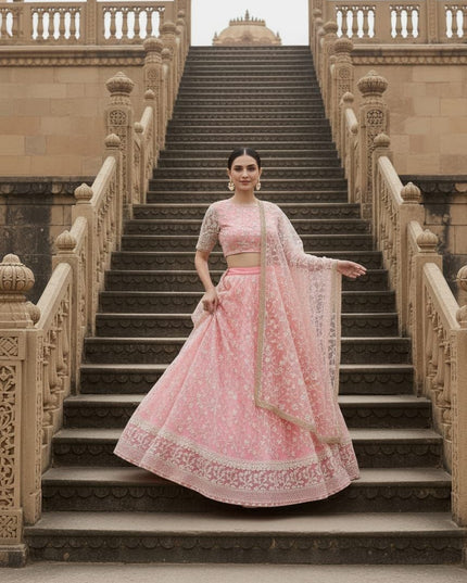 Fashion Dream Women Pink Net Lehenga