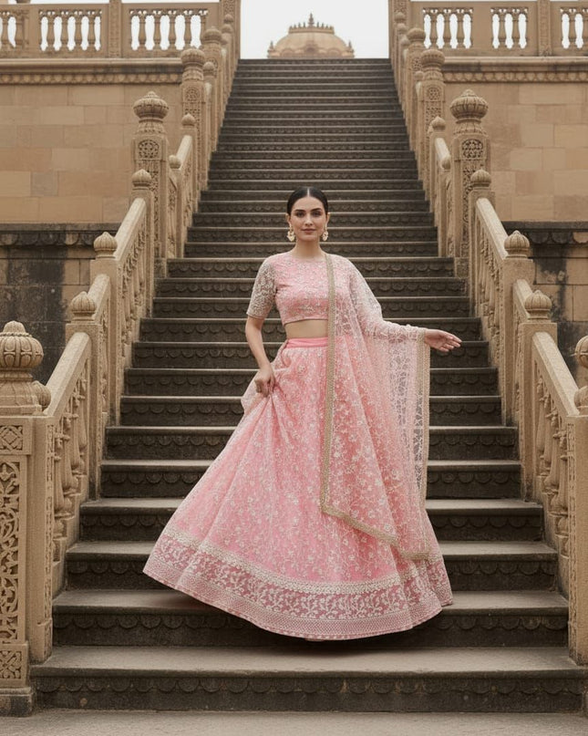 Fashion Dream Women Pink Net Lehenga