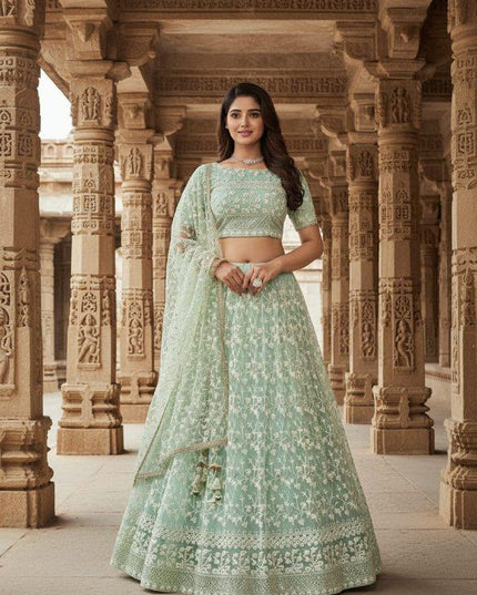 Fashion Dream Women Sea Green Net Lehenga