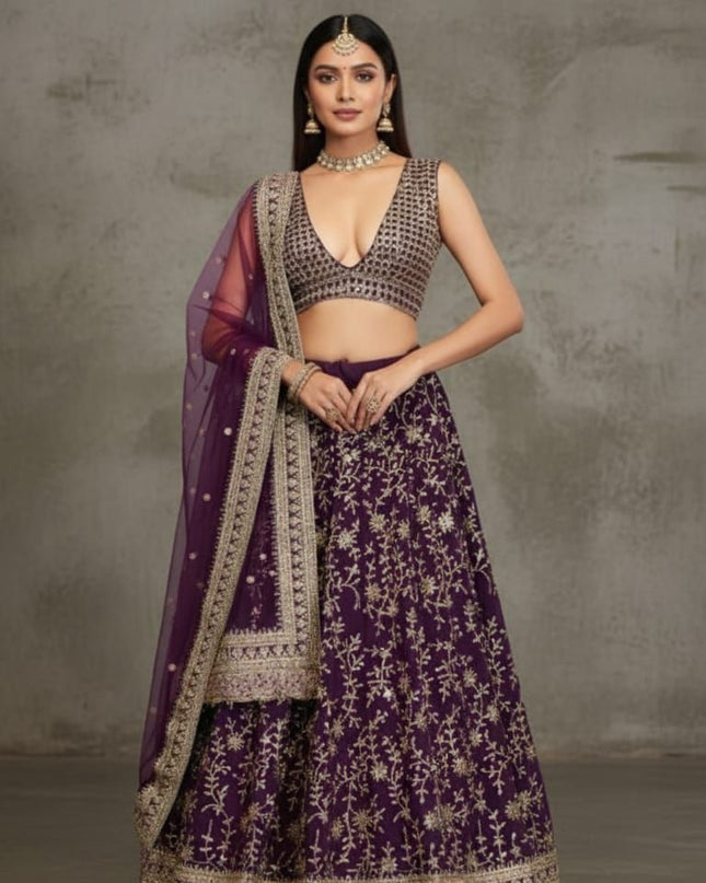 Fashion Dream Women Wine Goergette Lehenga