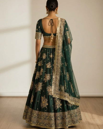 Fashion Dream Women Green French Crepe Lehenga