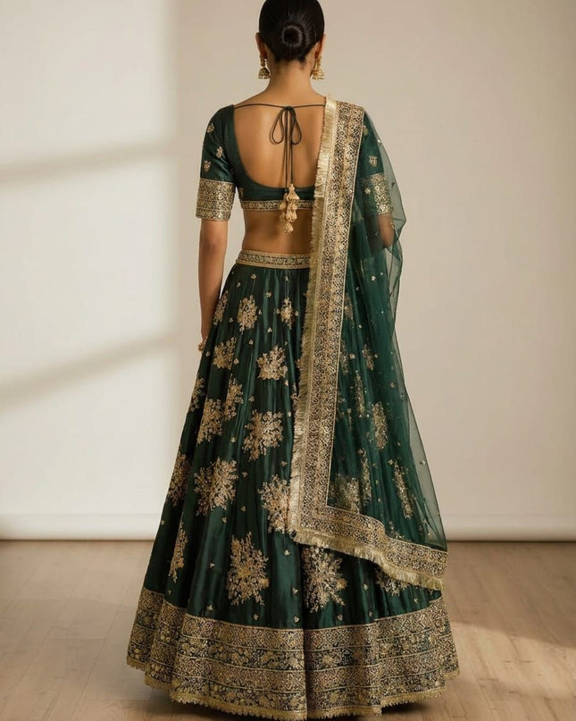 Fashion Dream Women Green French Crepe Lehenga