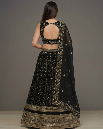 Fashion Dream Women Black Faux Goergette Lehenga