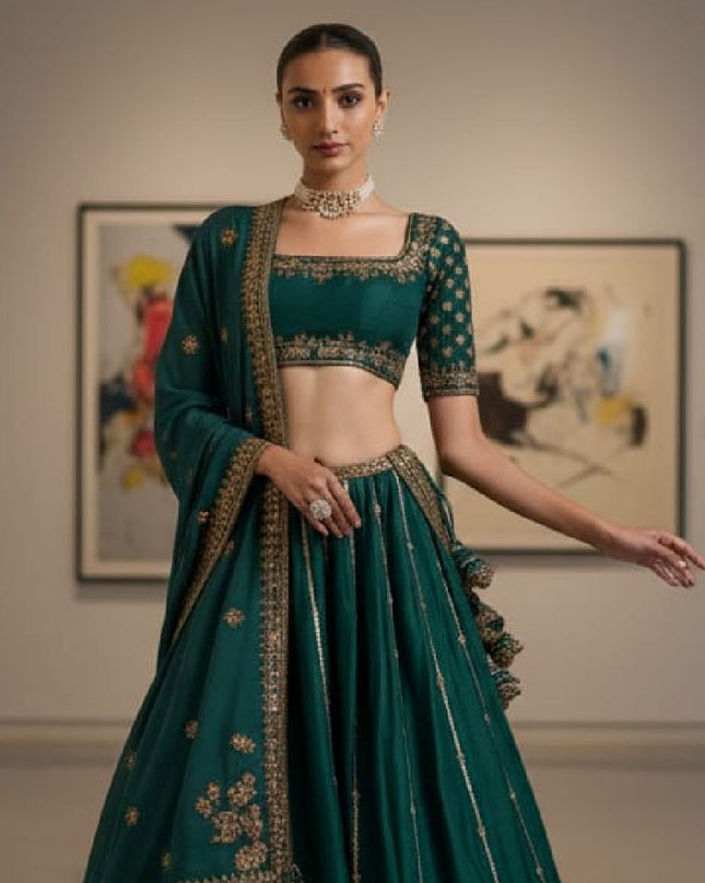 Fashion Dream Women Green Vichitra Lehenga