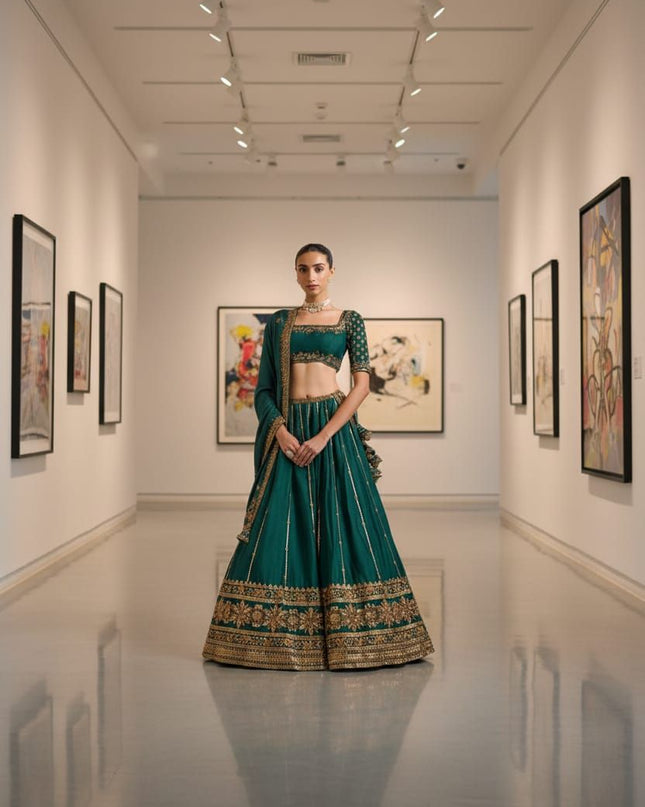 Fashion Dream Women Green Vichitra Lehenga