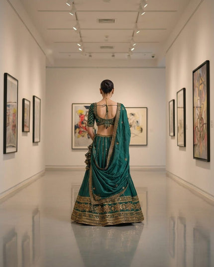 Fashion Dream Women Green Vichitra Lehenga