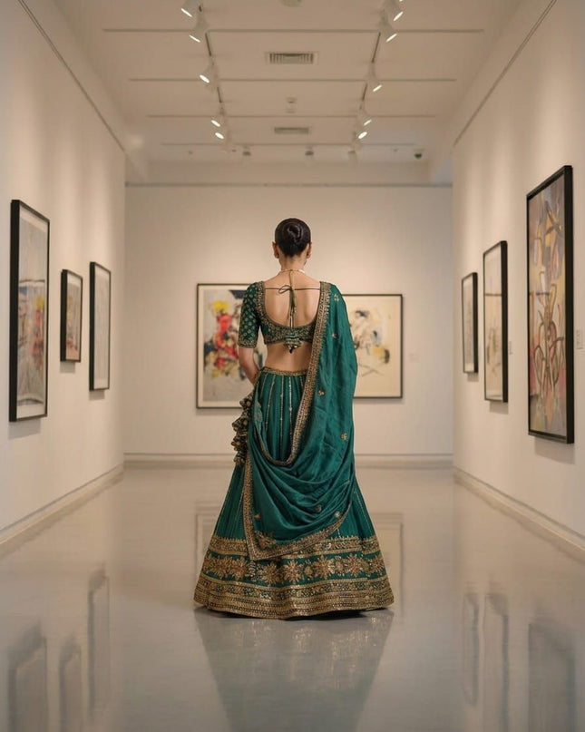 Fashion Dream Women Green Vichitra Lehenga