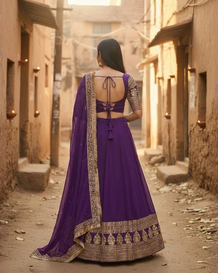 Fashion Dream Women Wine Faux Goergette Lehenga
