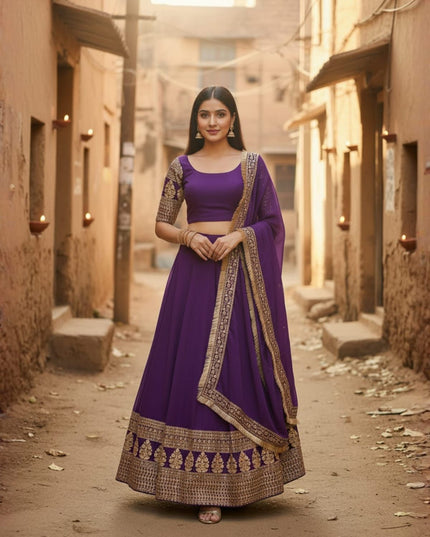 Fashion Dream Women Wine Faux Goergette Lehenga